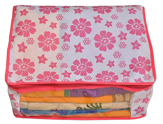Saree Cover Polka Pink Flower Design Pack Of 6 Non Woven